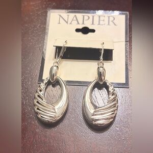 Napier Polished Silver Sculpted Hoop Drop Earrings